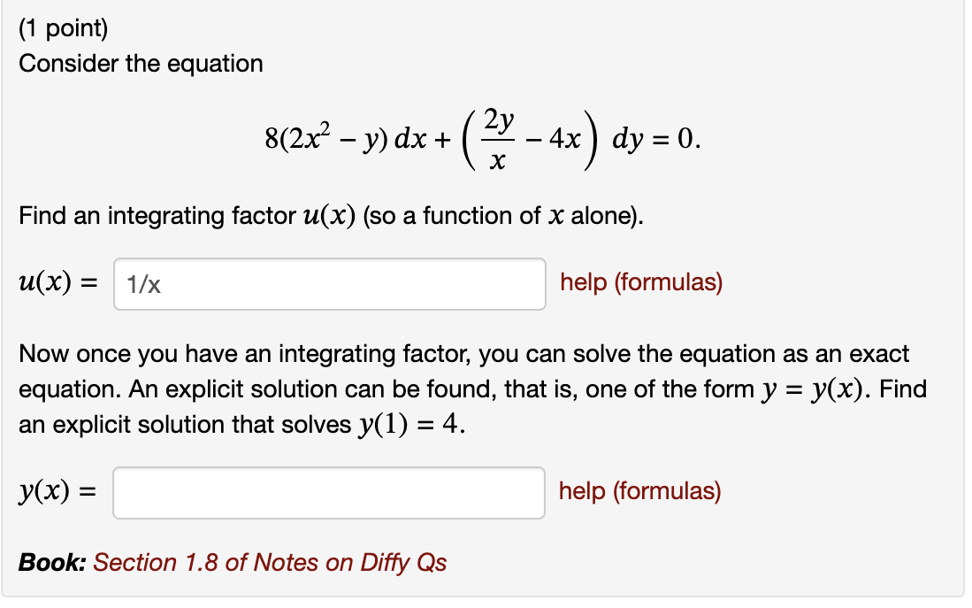 Diffyq Math Solved (1 point)Consider the | Chegg.com