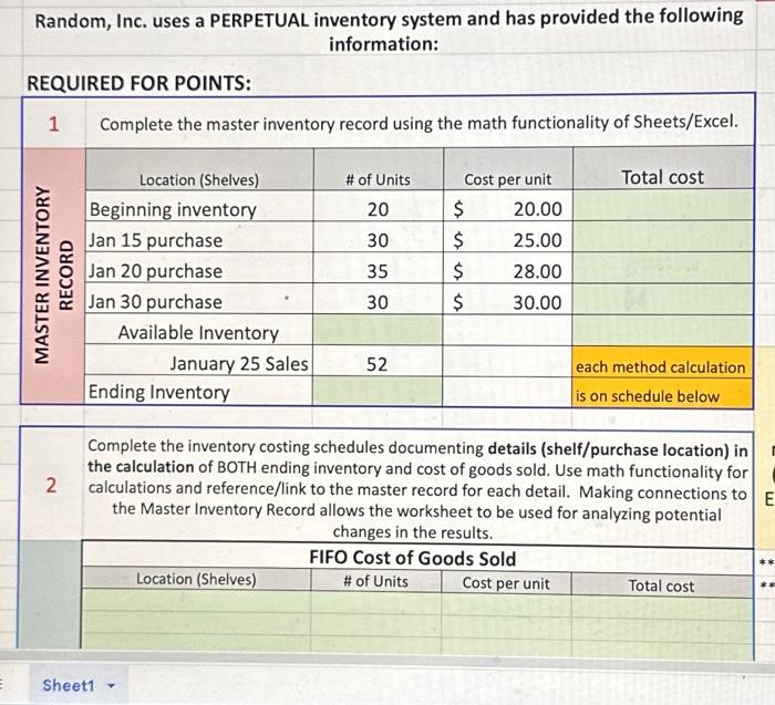Random, Inc. uses a PERPETUAL inventory system and