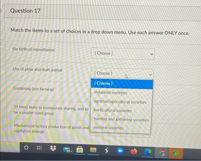 Solved Question 17 5 Match the items to a set of choices in | Chegg.com