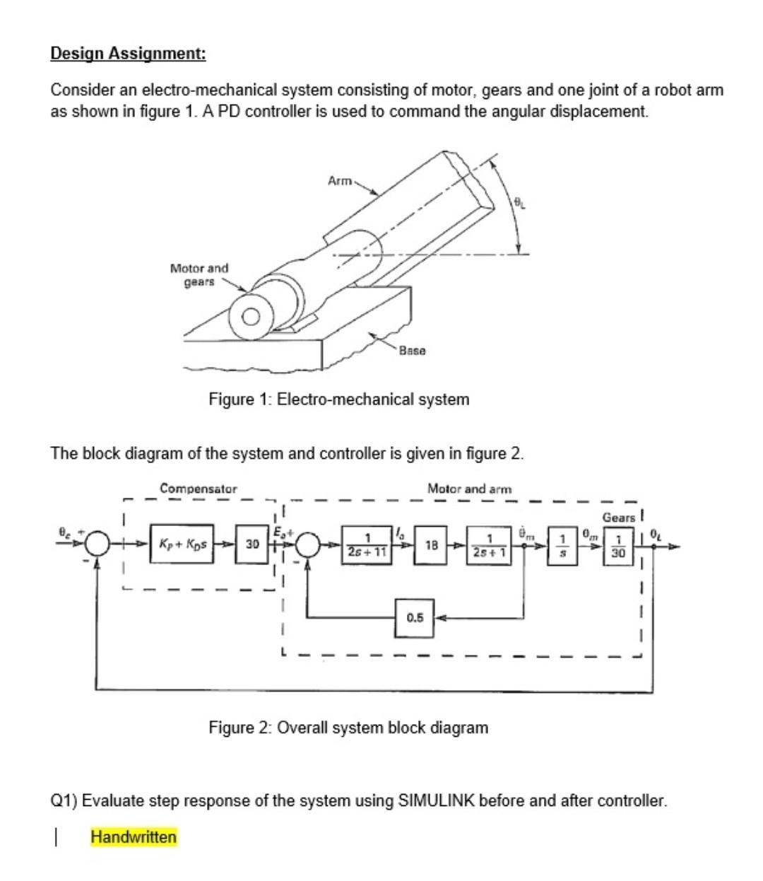 Design Assignment Consider an electromechanical