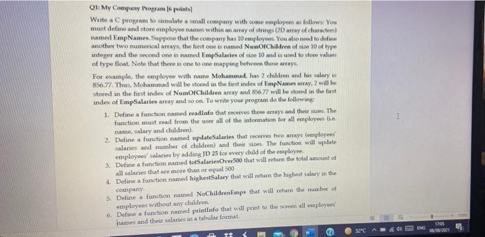 Solved 01: My Company Program 6 points Write a C program to | Chegg.com