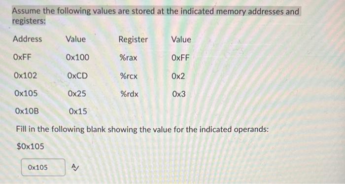 Solved Assume the following values are stored at the | Chegg.com