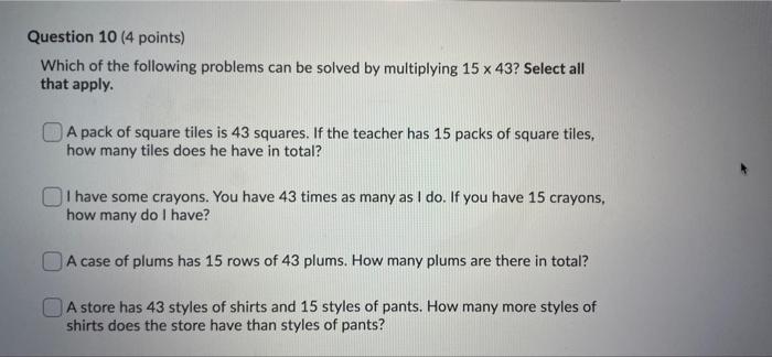 Solved Question 10 (4 points) Which of the following | Chegg.com