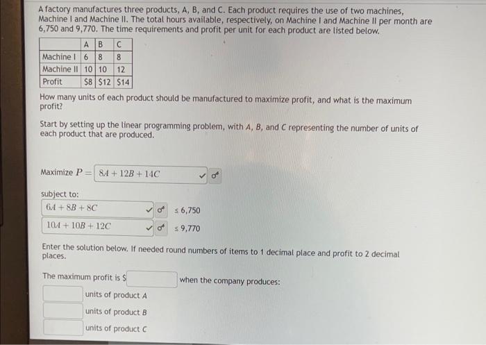 Solved A Factory Manufactures Three Products, A, B, And C. | Chegg.com