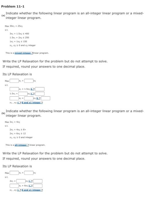 Solved Problem 11-1 Indicate Whether The Following Linear | Chegg.com