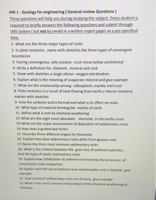 Solved HW 1 - Geology for engineering (General review | Chegg.com
