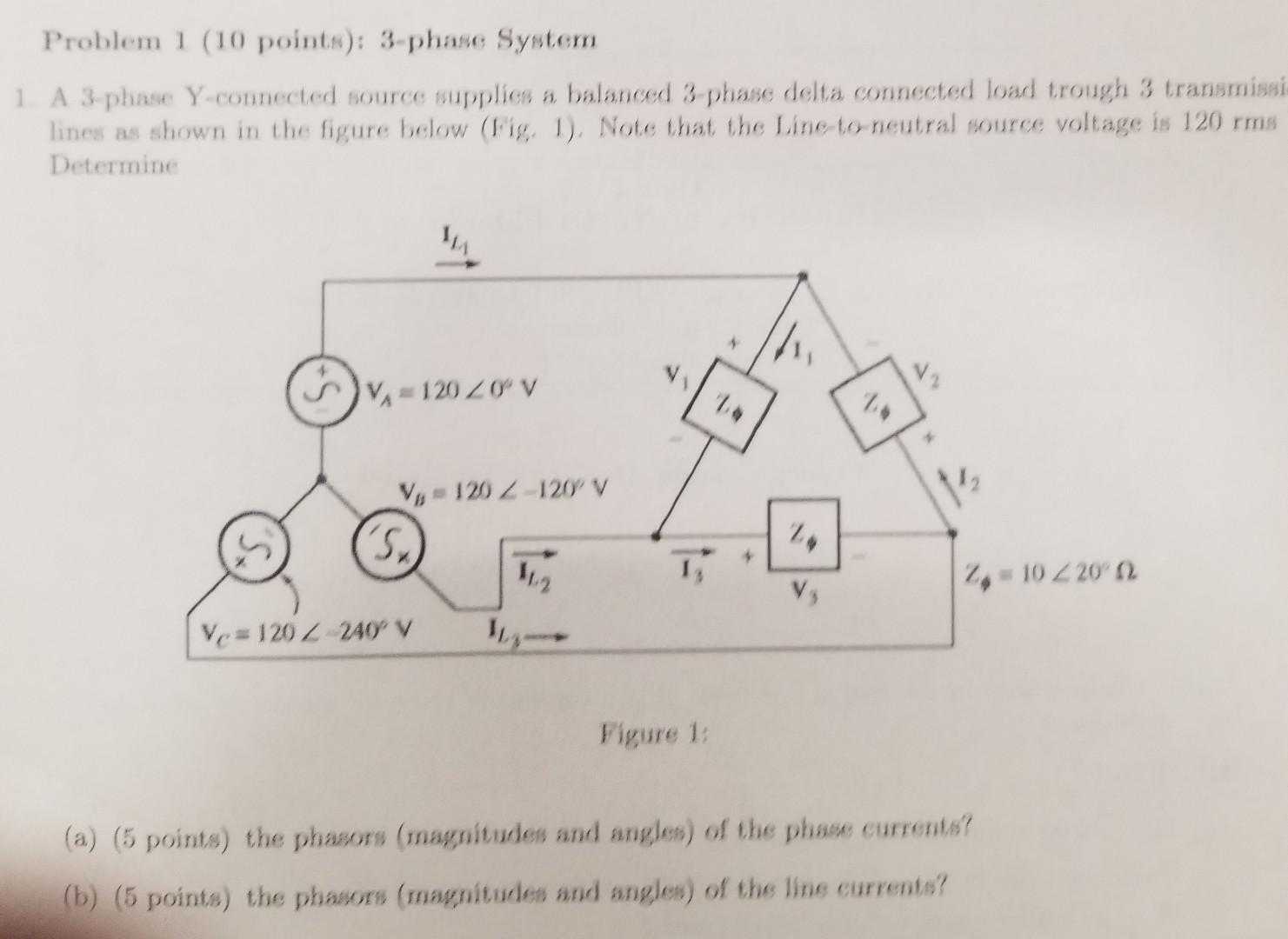 Solved Problem I (10 points): 3-phase System 1. A 3 phase y | Chegg.com
