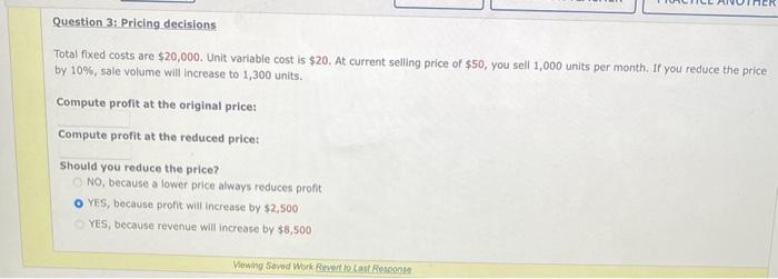 Solved Total fixed costs are $20,000. Unit variable cost is | Chegg.com