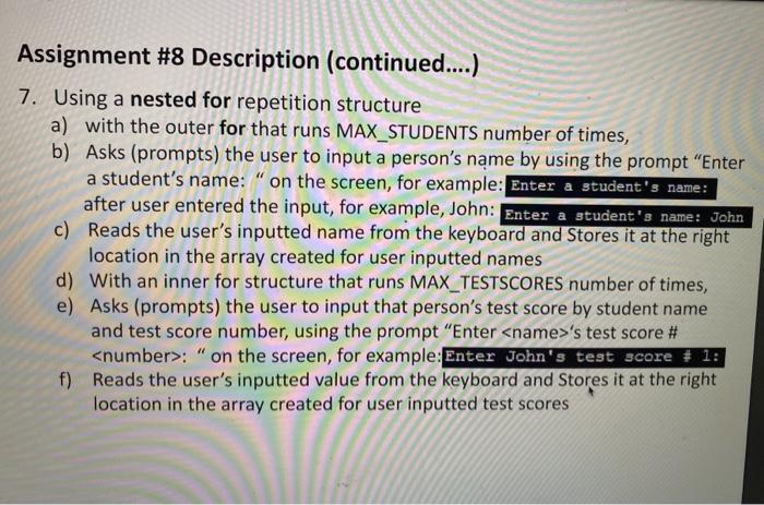 Solved Assignment \#8Description Write the necessary program | Chegg.com