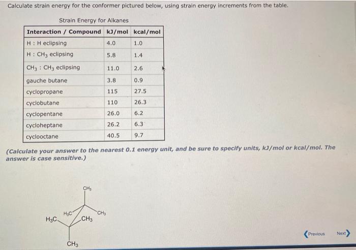 Solved Calculate strain energy for the conformer pictured | Chegg.com