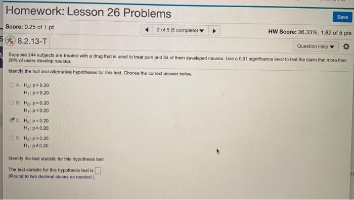 Solved Homework: Lesson 26 Problems Save Score: 0.25 of 1 pt | Chegg.com