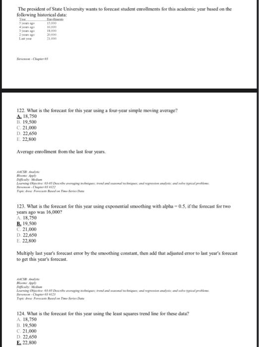 Solved The president of State University wants fo forecast