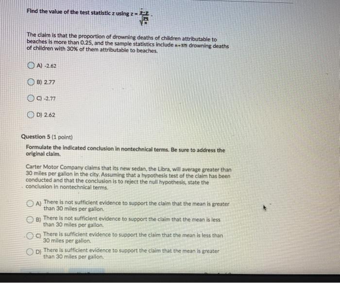 Solved Find the value of the test statistic z using z =