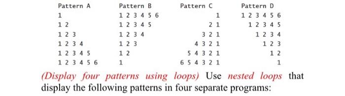 Solved 1 Pattern A Pattern B Pattern Pattern D 1 1 2 3 4 5 6 | Chegg.com