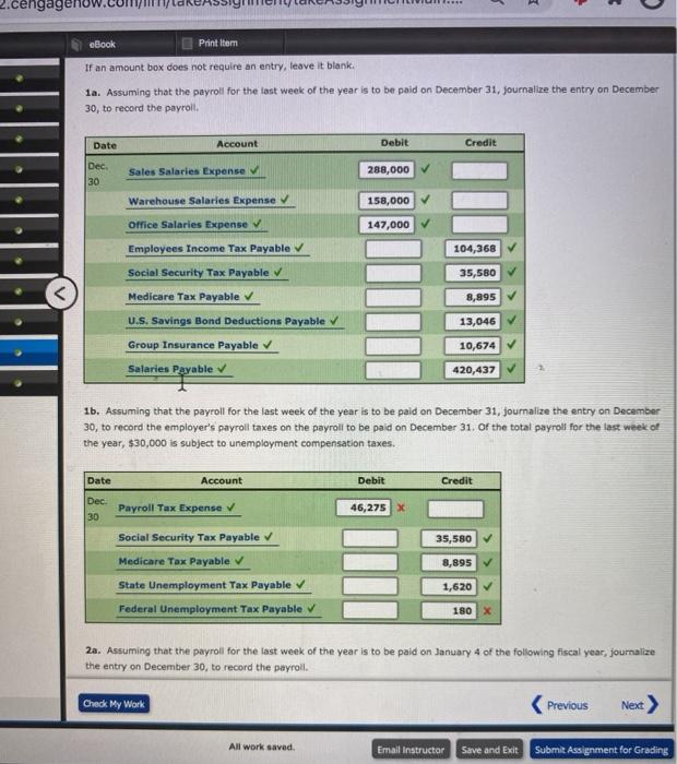 Solved eBook Printer Entries for Payroll and Payroll Taxes