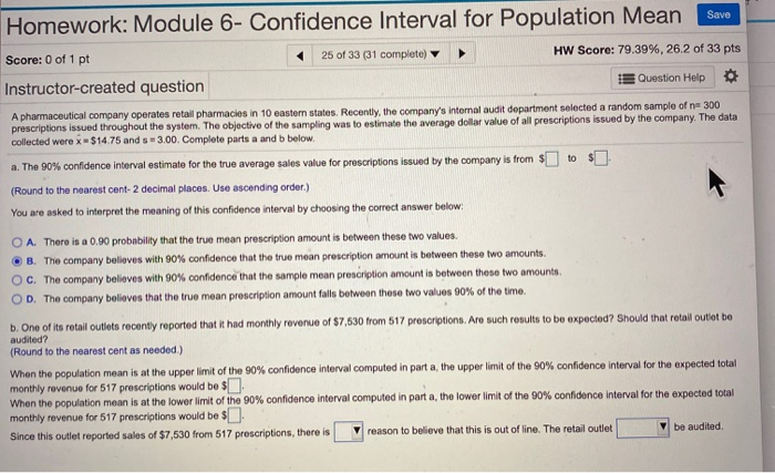 Solved Save Homework: Module 6- Confidence Interval For | Chegg.com