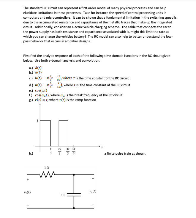 Solved The standard RC circuit can represent a first order | Chegg.com