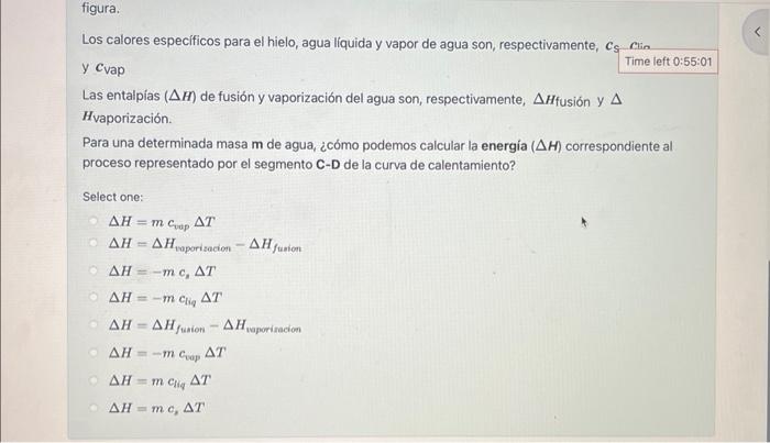 Los calores especificos para el hielo, agua liquida y vapor de agua son, respectivamente, \( c \) y \( c_{\text {vap }} \) L