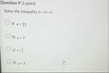Solved Question 9 (1 ﻿point)Solve the inequality | Chegg.com