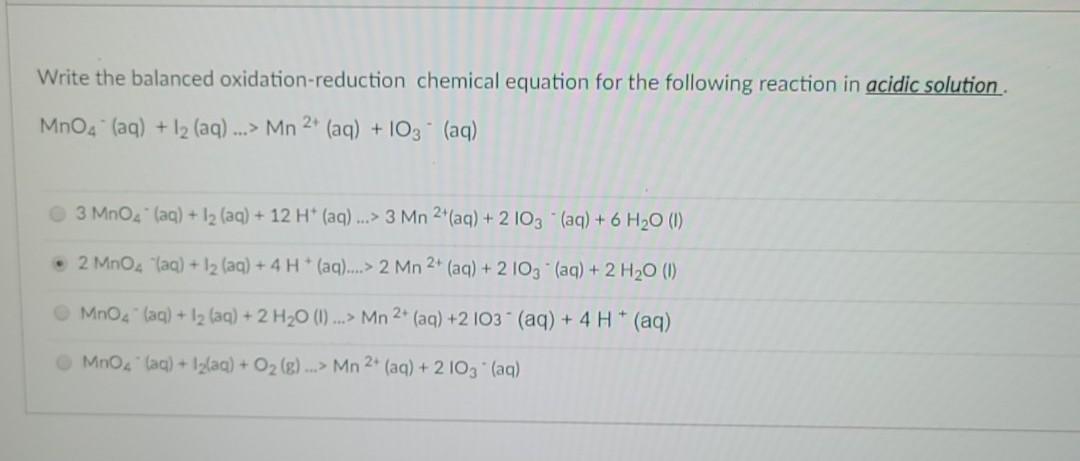 Solved Write the balanced oxidation-reduction chemical | Chegg.com