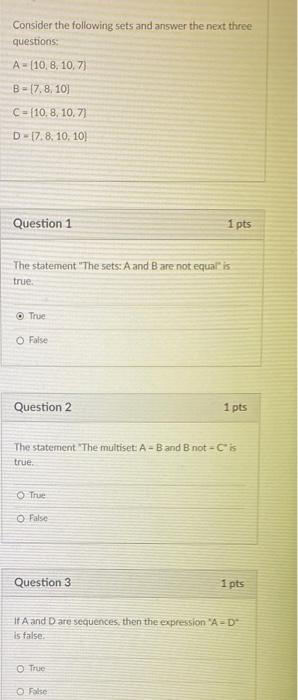 Solved Consider the following sets and answer the next three | Chegg.com