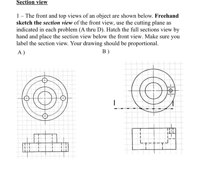Solved Section view 1 - The front and top views of an object | Chegg.com