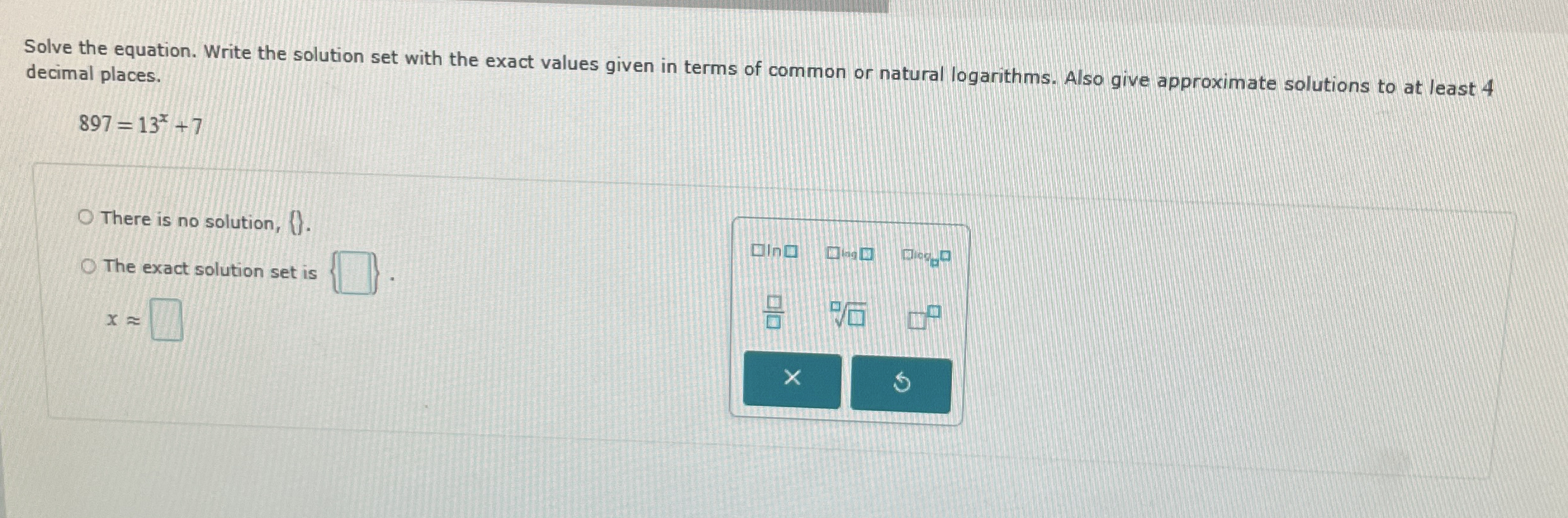 Solved Solve the equation. Write the solution set with the | Chegg.com
