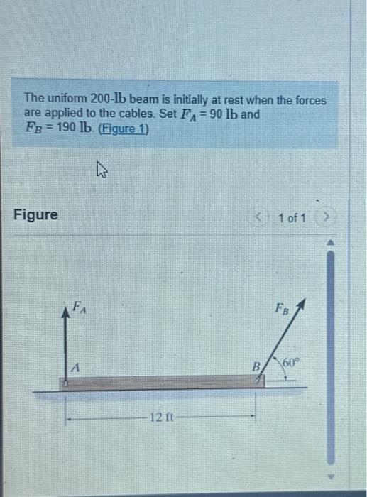 Solved The Uniform 200 Lb Beam Is Initially At Rest When