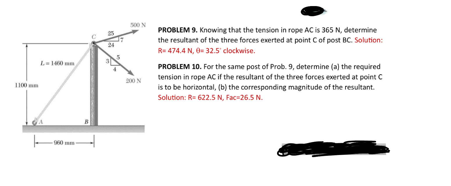 Solved PROBLEM 9. ﻿Knowing that the tension in rope AC ﻿is | Chegg.com