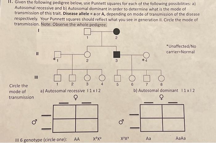 Solved 1 Given The Following Pedigree Below Use Punnett