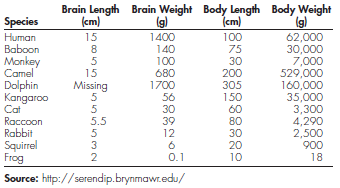 Brain Weight Chart