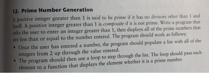 Solved 12. Prime Number Generation A positive integer | Chegg.com