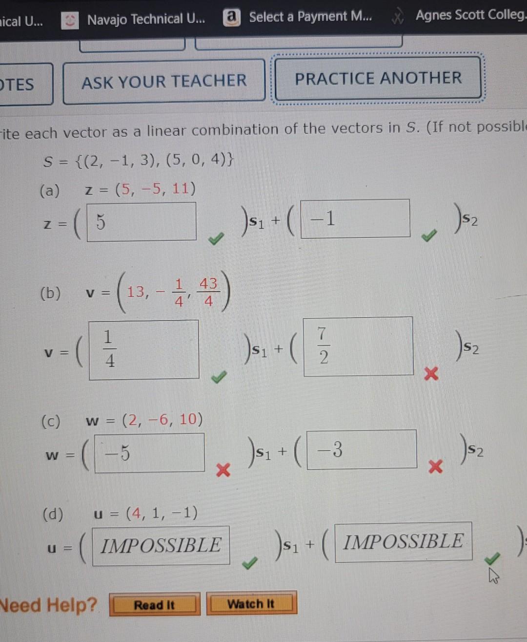 Solved te each vector as a linear combination of the vectors | Chegg.com