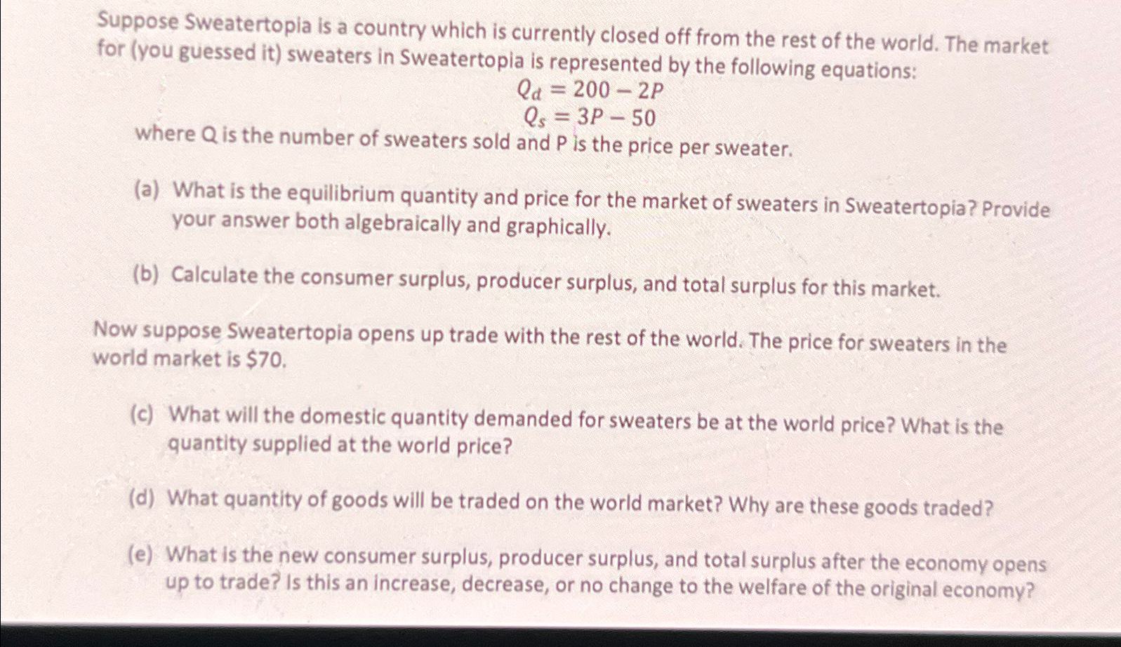 Solved Suppose Sweatertopia is a country which is currently