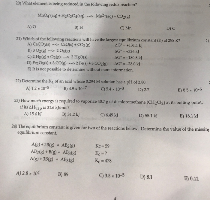 Solved What Element Is Being Reduced In The Following Chegg Com