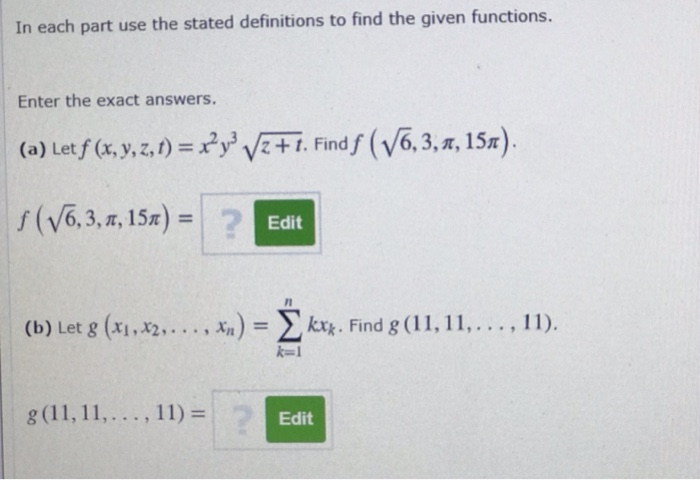 Solved In each part use the stated definitions to find the | Chegg.com