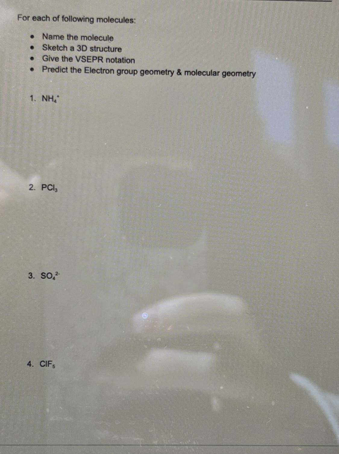 Solved For each of following molecules:Name the | Chegg.com