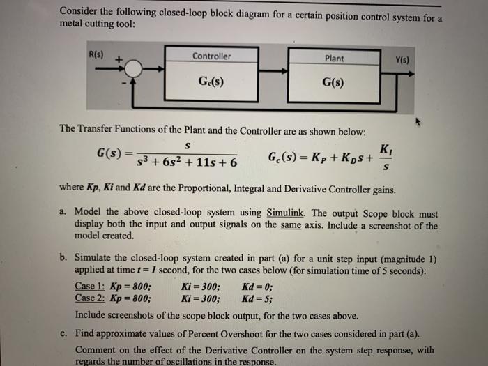Solved Consider the following closed-loop block diagram for | Chegg.com