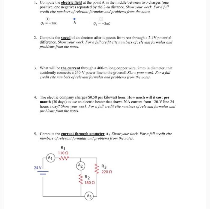 Solved 1. Compute the electric field at the point A in the | Chegg.com
