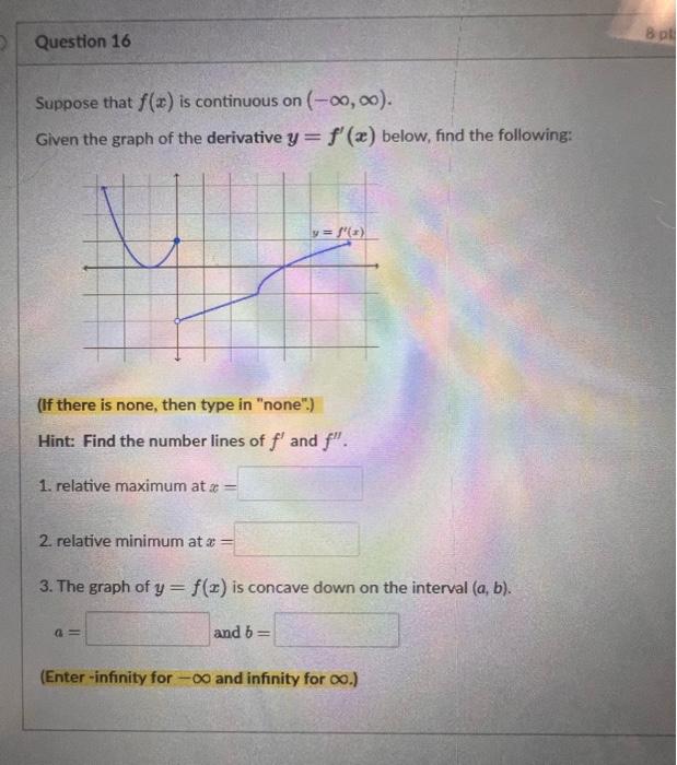 Solved Suppose That F X Is Continuous On −∞ ∞ Given The