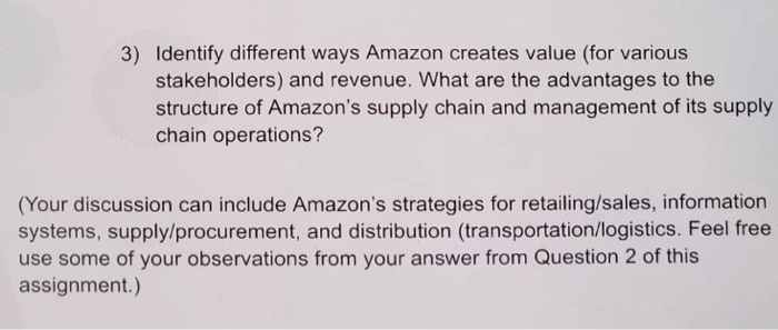 Solved 3) Identify Different Ways Amazon Creates Value (for | Chegg.com