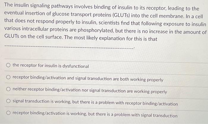 Solved The insulin signaling pathways involves binding of | Chegg.com