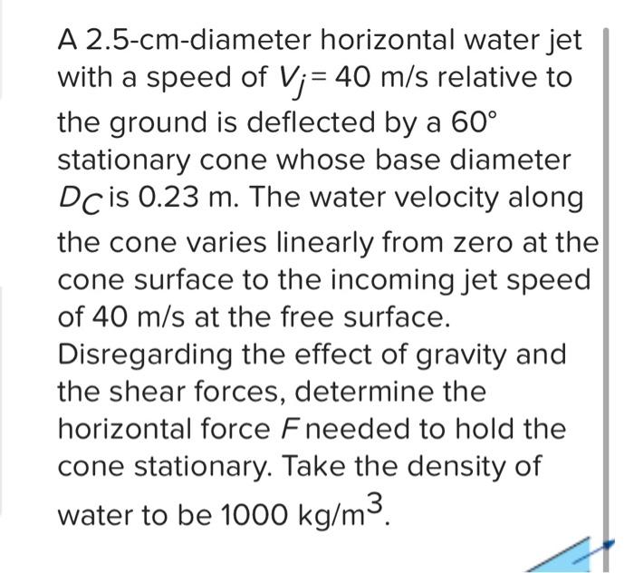 Solved A 2.5-cm-diameter horizontal water jet with a speed | Chegg.com