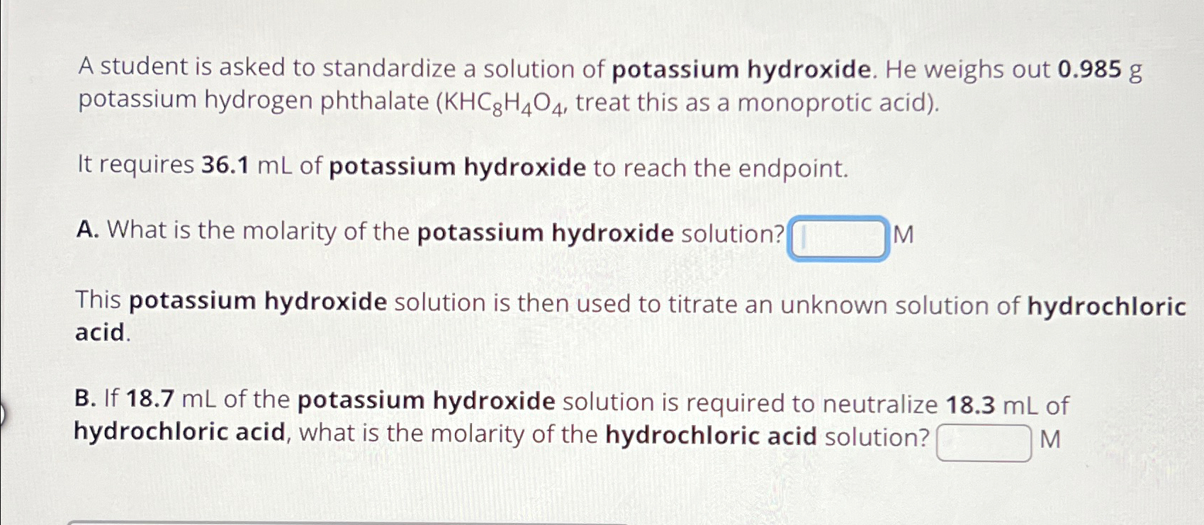 Solved A Student Is Asked To Standardize A Solution Of | Chegg.com