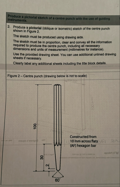 Solved Produce a pictorial sketch of a centre punch with the | Chegg.com