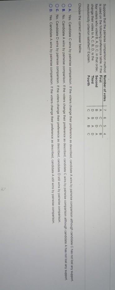 Solved 6 5 Suppose that the pairwise comparison method | Chegg.com