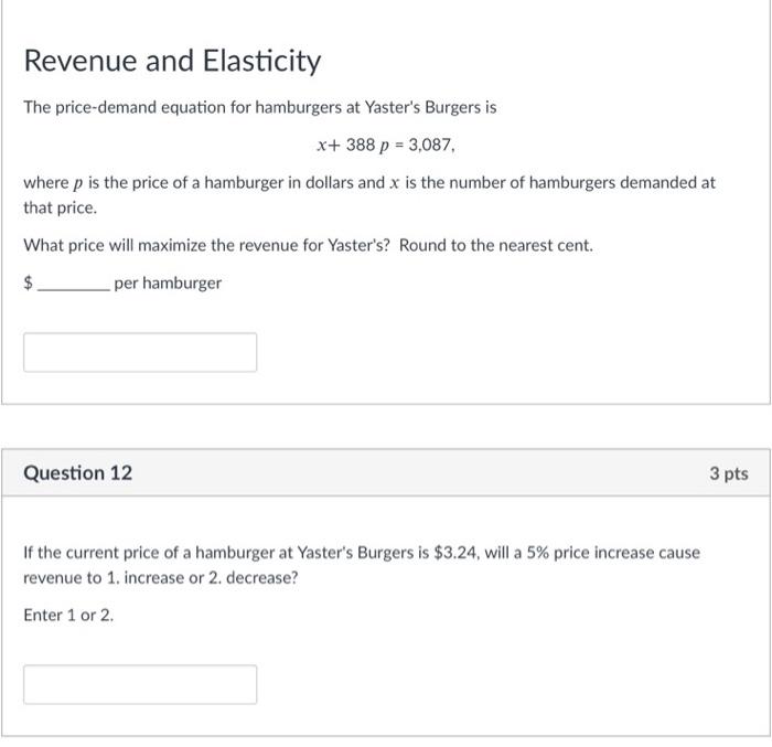 Solved Revenue and Elasticity The pricedemand equation for