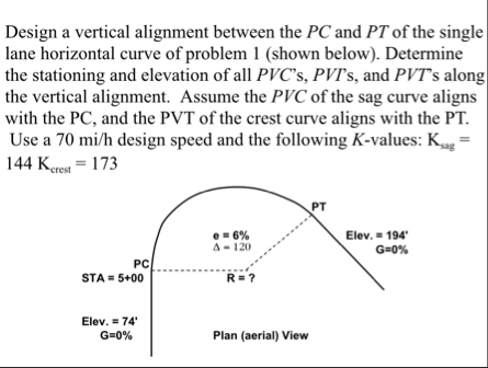 Solved Design a vertical alignment between the PC ﻿and PT | Chegg.com