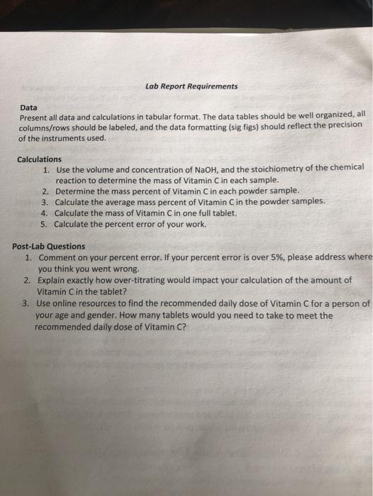 Solved Lab Report Requirements Data Present all data and | Chegg.com