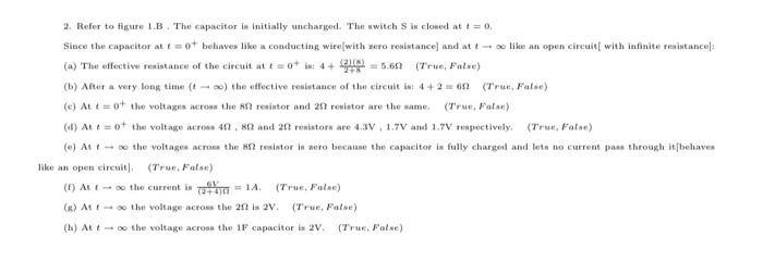 Solved (B) Figure 1:2. Refer To Figure 1.B. The Capacitor In | Chegg.com